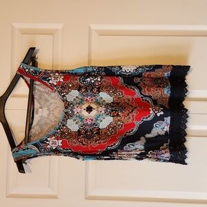 Bila Like New Mulitocolored Navy Embellished Pattern Tank Top - L